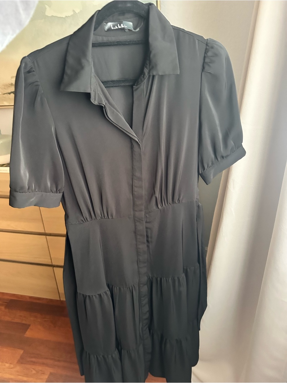 Nicole Miller Black Collared Button-Front Dress